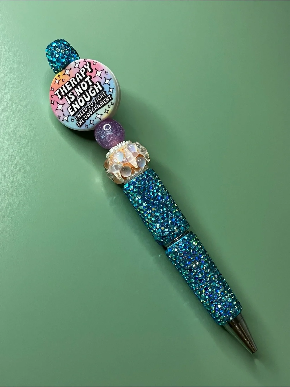 Therapy Is Not Enough… Sassy Funny Blue Rhinestone Handmade Beaded Pen